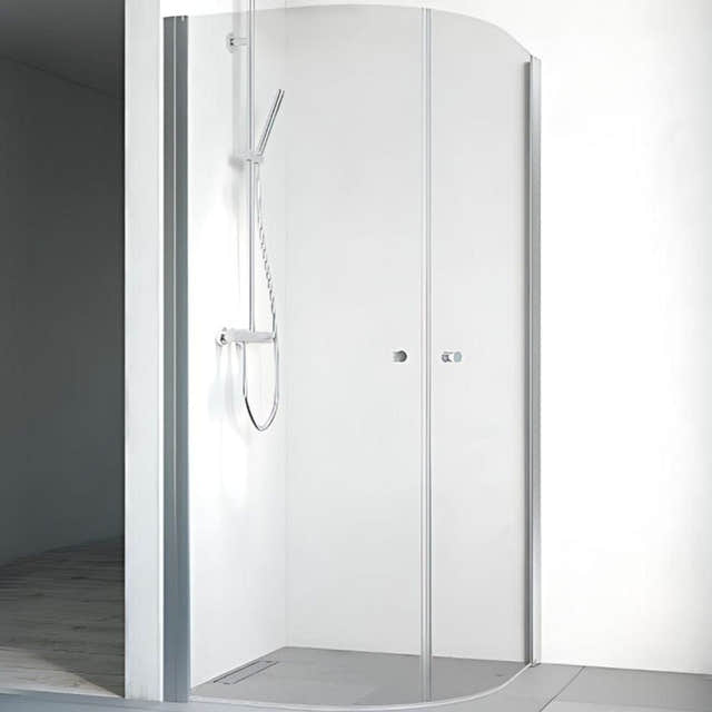 Macro Design SPIRIT Dusjhjørne Rund Klarglass Lav Matt aluminium / 80x80cm / Klart glass med knott Macro Design Dusjdør BUN-DHSC808KLL