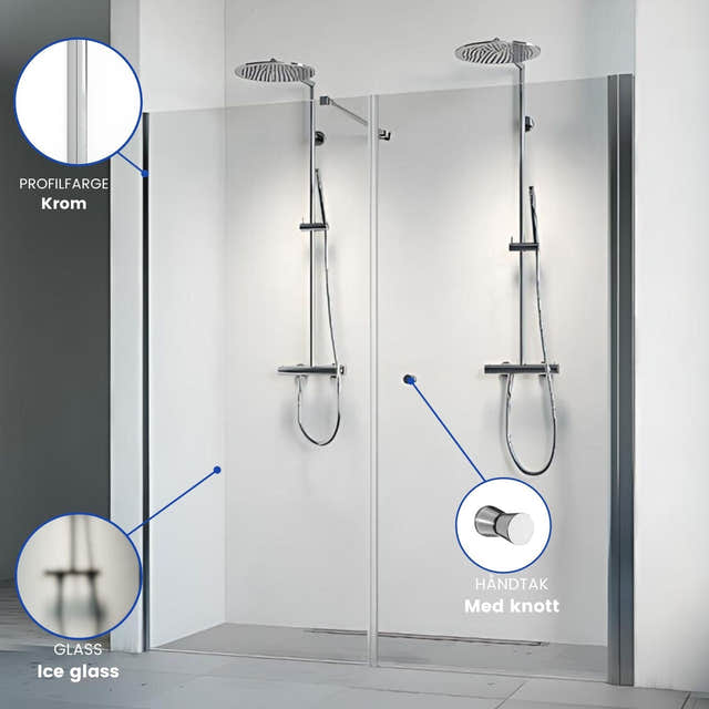 Macro Design SPIRIT Nisjedusj Swing Ice Krom / 70x67cm / Ice glass Macro Design Dusjnisje BUN-DSSV767GIC