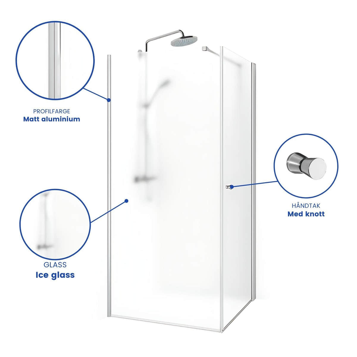 Macro Design SPIRIT Nisjedusj Swing Ice Matt aluminium / 70x70cm / Ice glass Macro Design Dusjnisje BUN-DSSV77NIC