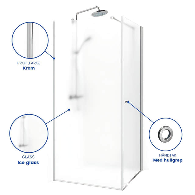Macro Design SPIRIT Nisjedusj Swing Ice - med hullgrep Krom / 70x70cm / Ice glass Macro Design Dusjnisje BUN-DSSV77GGIC