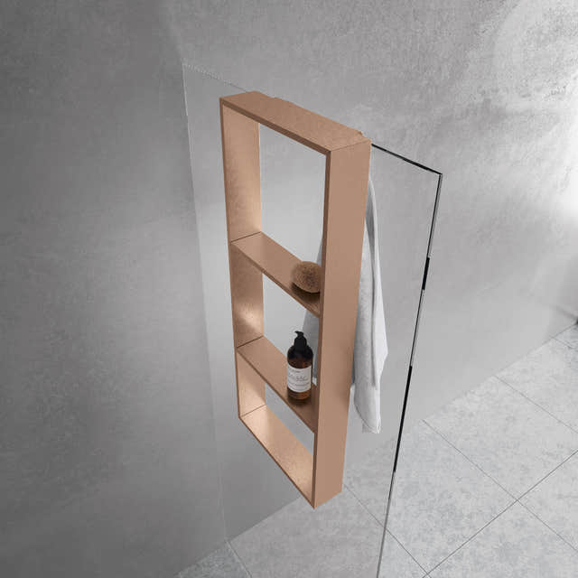 Novellini Frame Dusjhylle med 3 innvendige hyller og håndklekroker Børstet kobber Novellini Dusjhylle KO-R90AKFPO3590-R