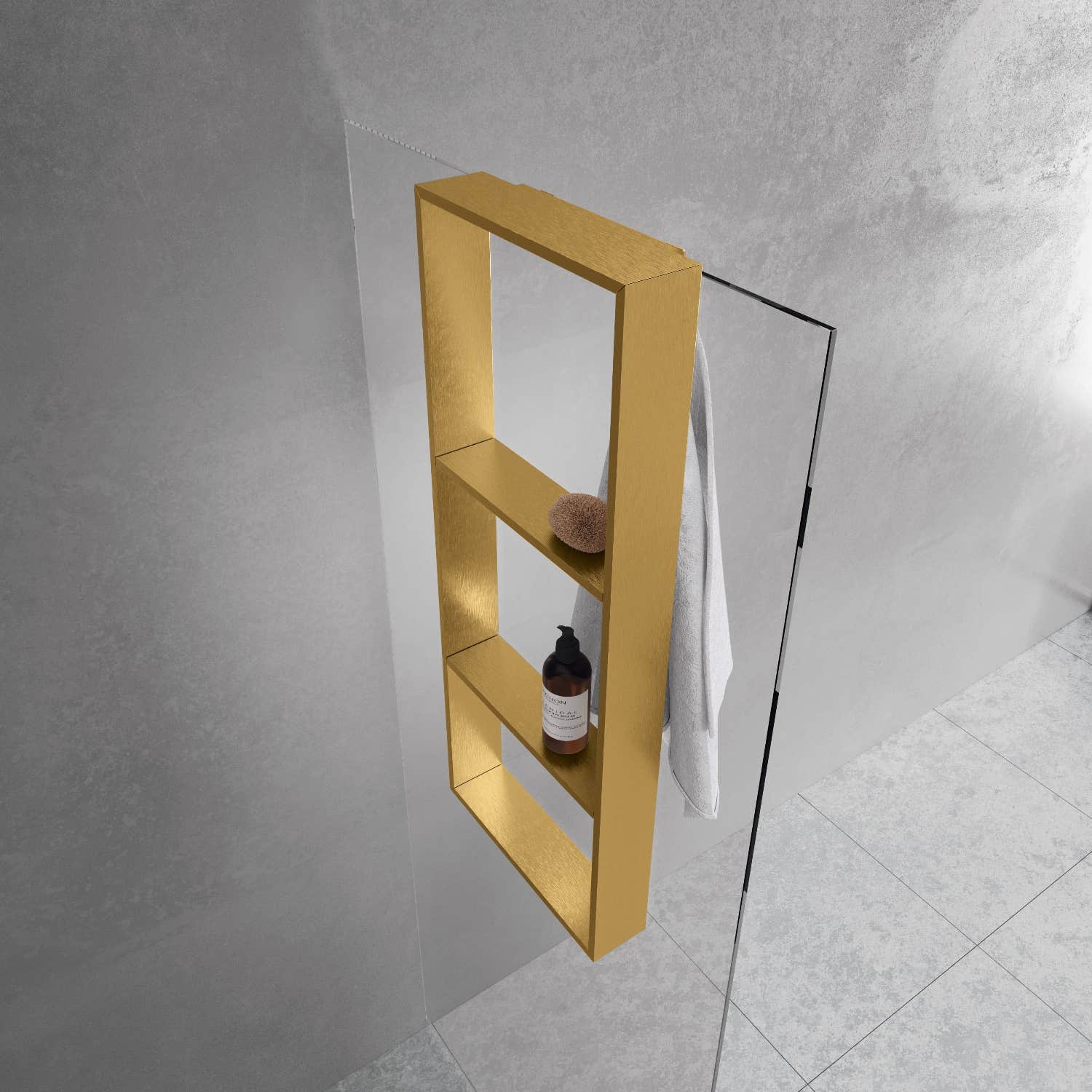 Novellini Frame Dusjhylle med 3 innvendige hyller og håndklekroker Børstet messing Novellini Dusjhylle KO-R90AKFPO3590-P