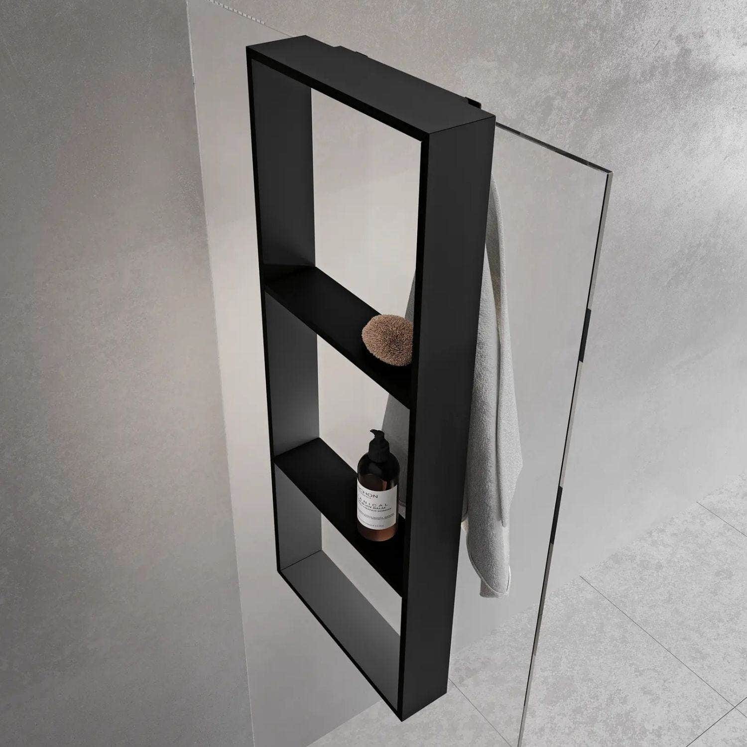 Novellini Frame Dusjhylle med 3 innvendige hyller og håndklekroker Svart matt Novellini Dusjhylle KO-R90AKFPO3590-H