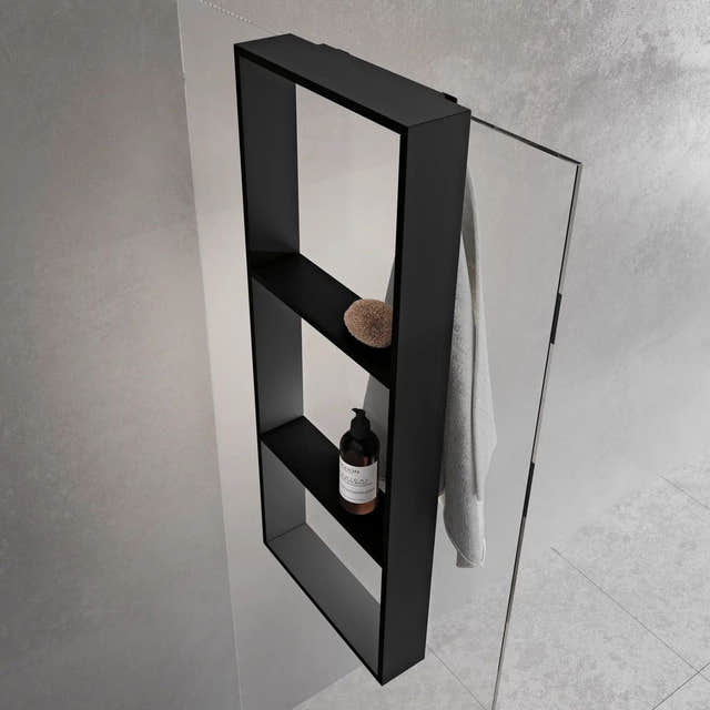 Novellini Frame Dusjhylle med 3 innvendige hyller og håndklekroker Svart matt Novellini Dusjhylle KO-R90AKFPO3590-H