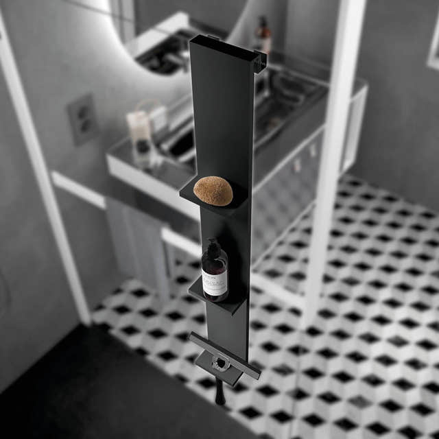 Novellini Frame Dusjhylle med nalholder & utvendig håndklekrok Svart matt Novellini Dusjhylle R90AKFPO1290-H