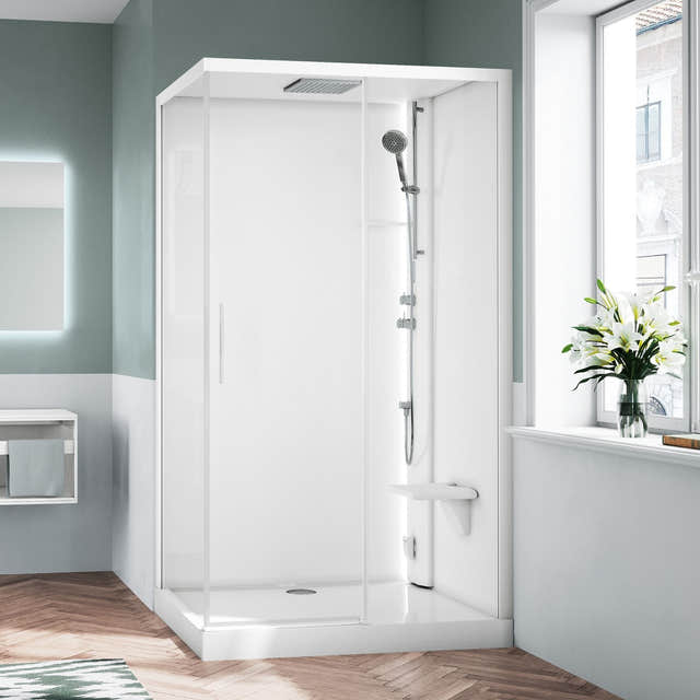 Novellini Glax 1 2.0 2P+F Standard Dusjkabinett med Tak Hvit / 120x80cm høyre / Klart glass Novellini Dusjkabinett KO-G212P129DTF-1UU