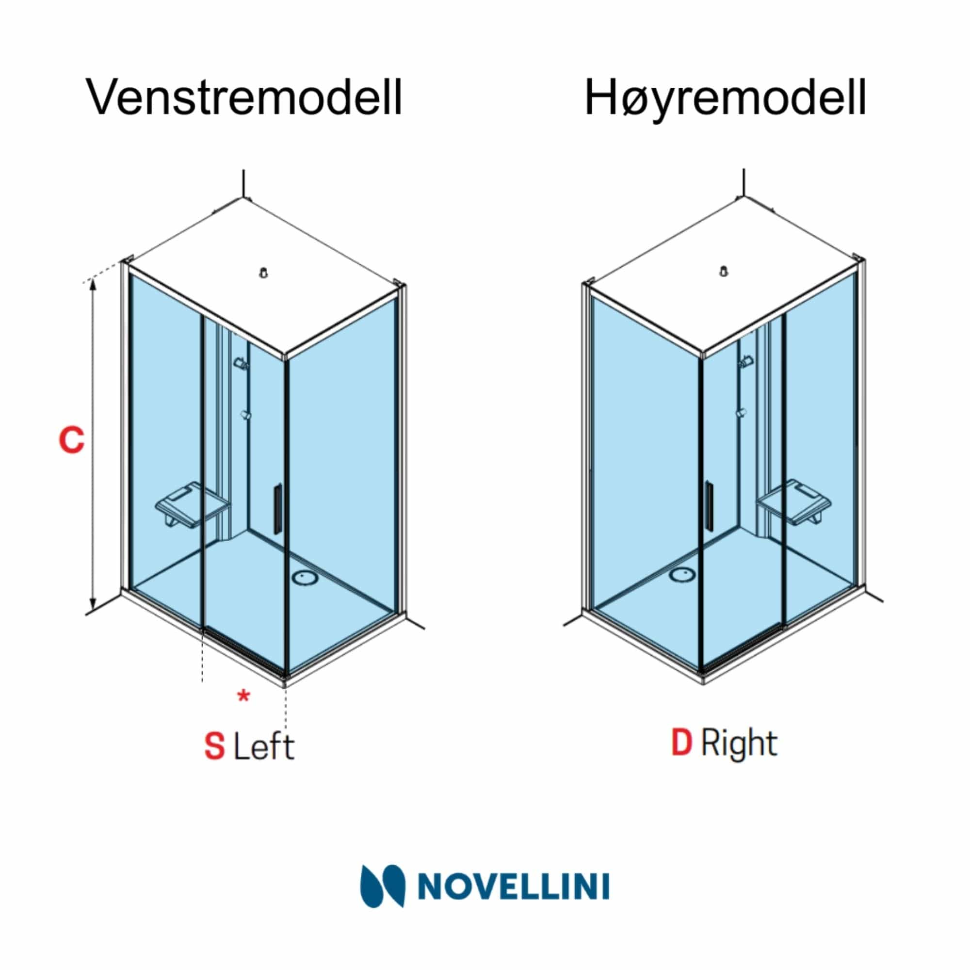 Novellini Glax 1 2.0 2P+F Standard Dusjkabinett med Tak Novellini Dusjkabinett