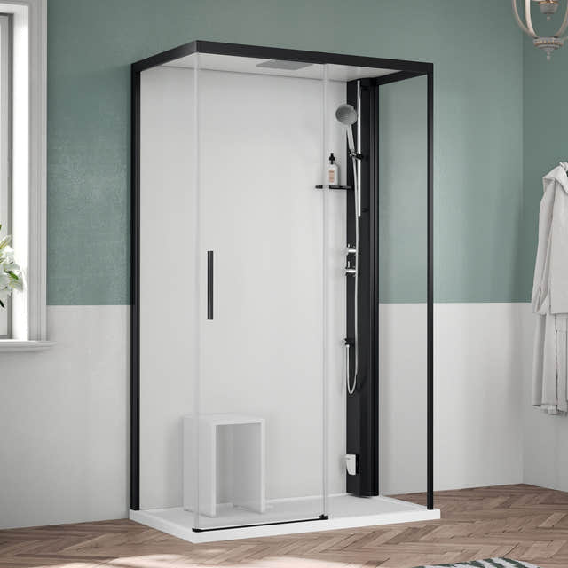 Novellini Glax 1 2.0 2P+F Standard Dusjkabinett med Tak Svart / 120x80cm høyre / Klart glass Novellini Dusjkabinett KO-G212P129DTF-1HH