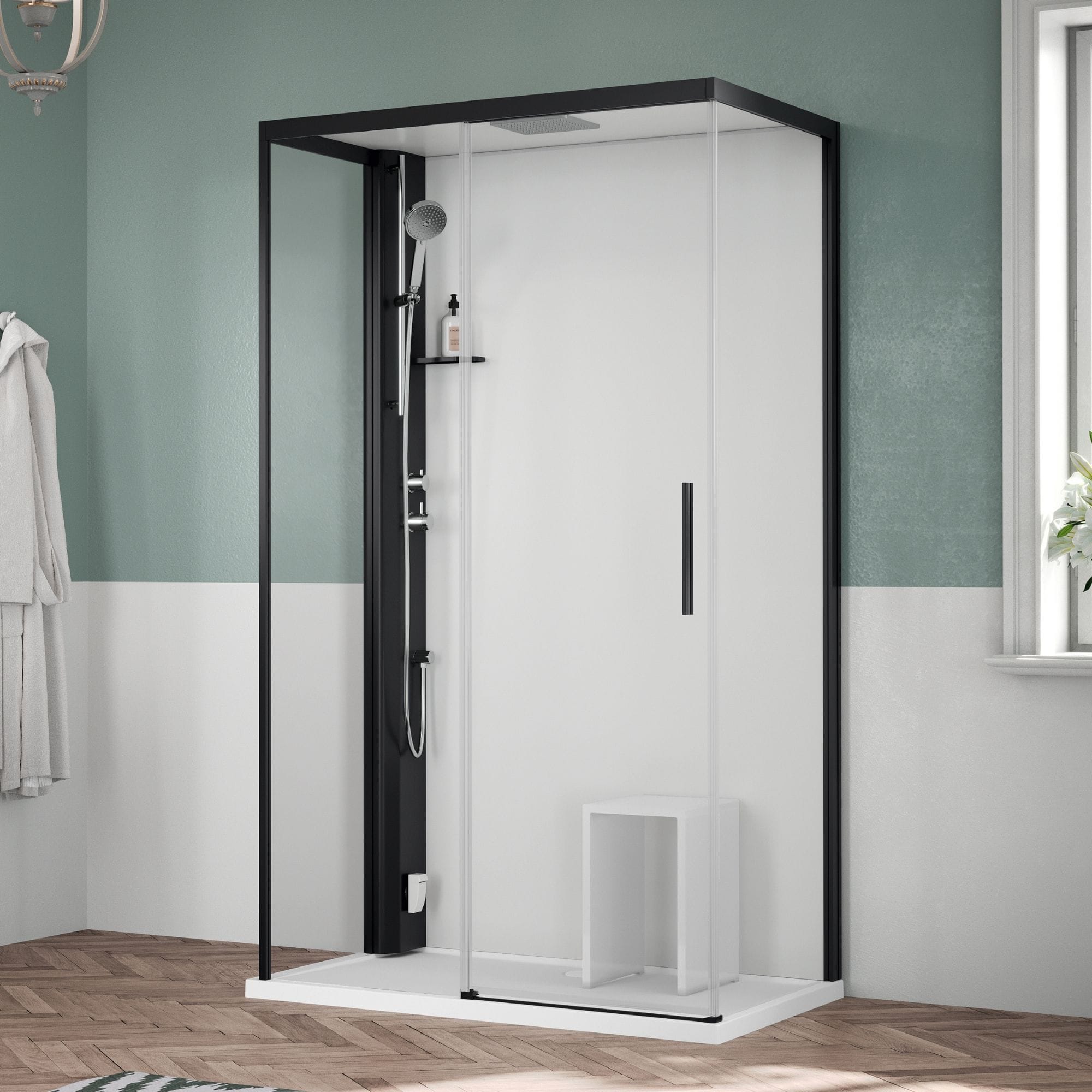 Novellini Glax 1 2.0 2P+F Standard Dusjkabinett med Tak Svart / 120x80cm venstre / Klart glass Novellini Dusjkabinett KO-G212P129STF-1HH