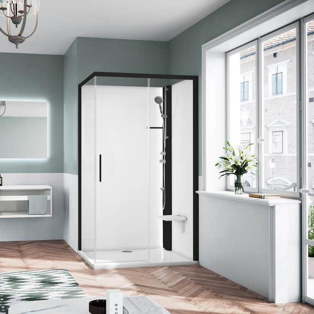 Novellini Glax 1 2.0 2P+F Standard Dusjkabinett Svart / 120x80cm høyre / Klart glass Novellini Dusjkabinett KO-G212P129DT-1HH