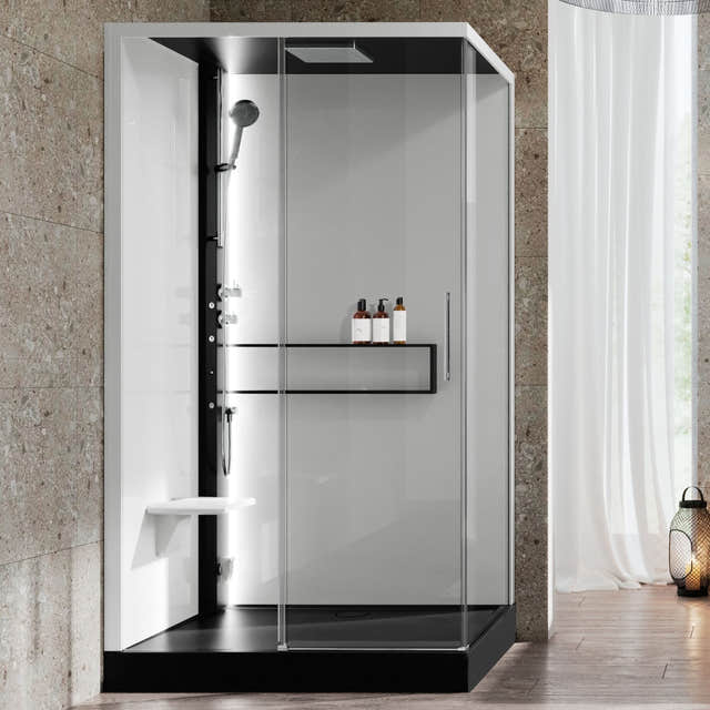 Novellini Glax 2 2.0 2P+F Hydro Dusjkabinett Svart matt / 120x80cm venstre / Klart glass Novellini Dusjkabinett KO-G222P129ST1-1HU