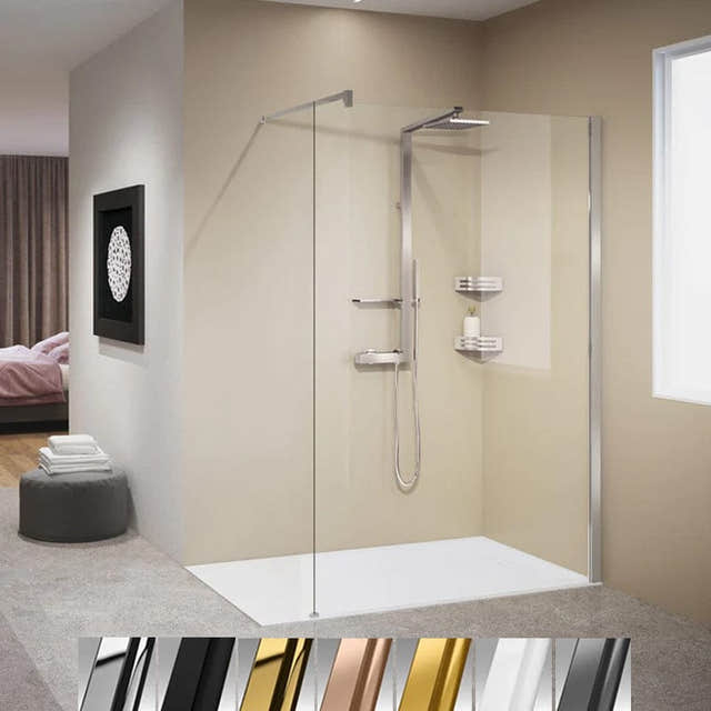 Novellini Kuadra H Fastvegg 80-120cm Krom / 80cm / Klart glass Novellini Dusjvegg KO-KUADH80-1K
