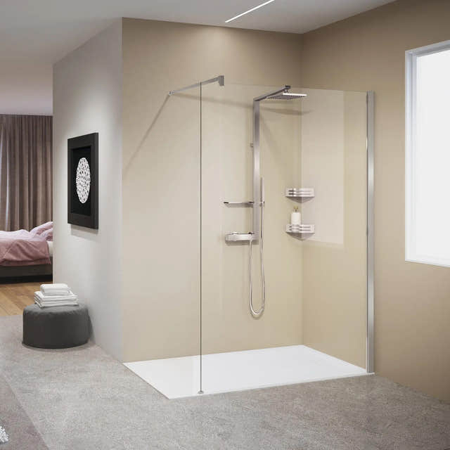 Novellini Kuadra H Fastvegg Krom / 80cm / Klart glass Novellini Dusjvegg KO-KUADH80-1K