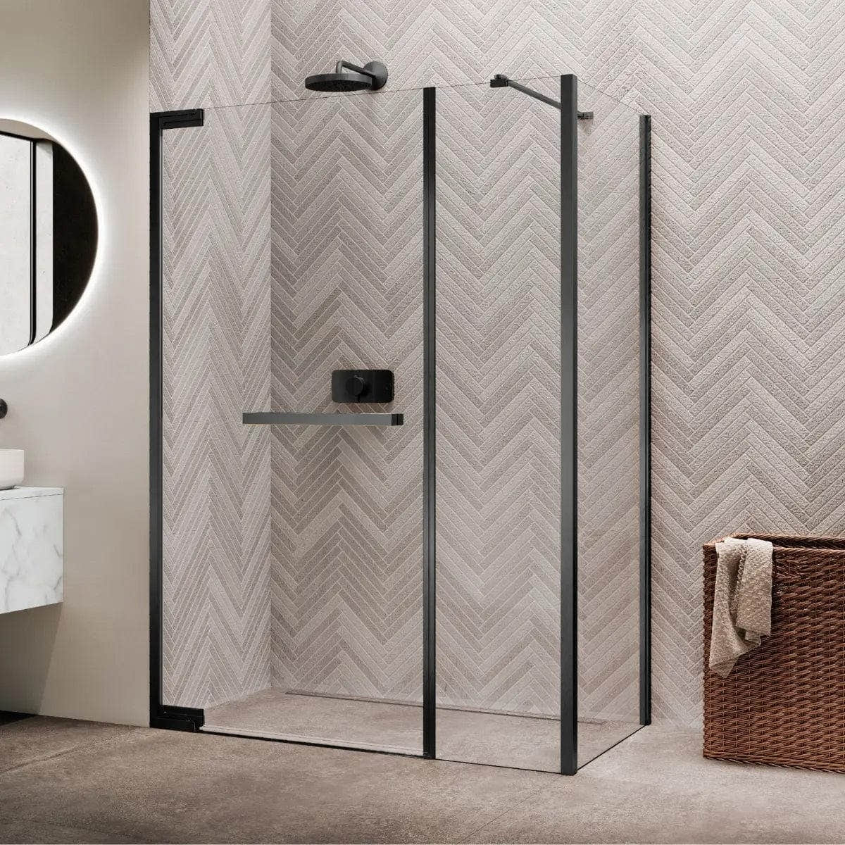 Novellini N180 F Sidefastfelt for Inlinea hjørne Børstet grafittgrå / 80cm / Klart glass Novellini Dusjvegg KO-N180F80-1N