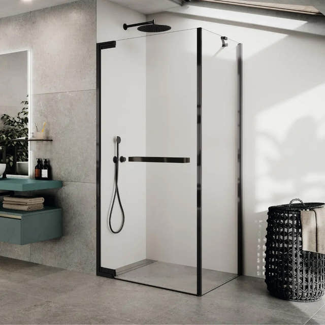 Novellini N180 G Slagdør for hjørne Grafittgrå / 80cm / Klart glass Novellini Dusjdør KO-N180G80-1L