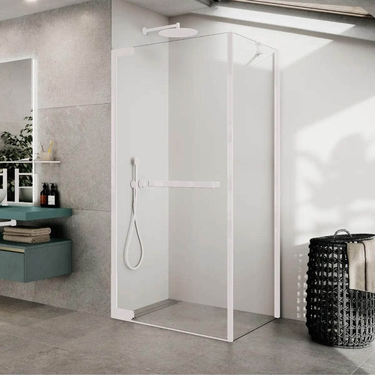 Novellini N180 G Slagdør for hjørne Hvit matt / 80cm / Klart glass Novellini Dusjdør KO-N180G80-1U