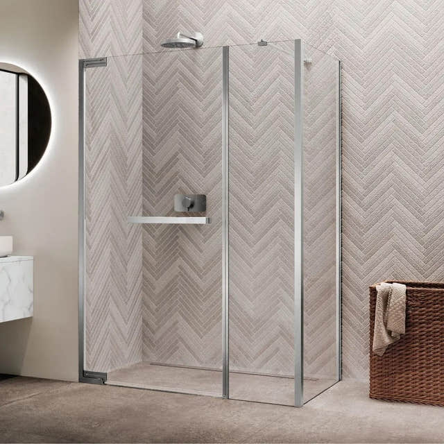 Novellini N180 GFL Slagdør Inlinea for hjørne Krom / 98cm / Klart glass Novellini Dusjvegg KO-N180GFL98-1K