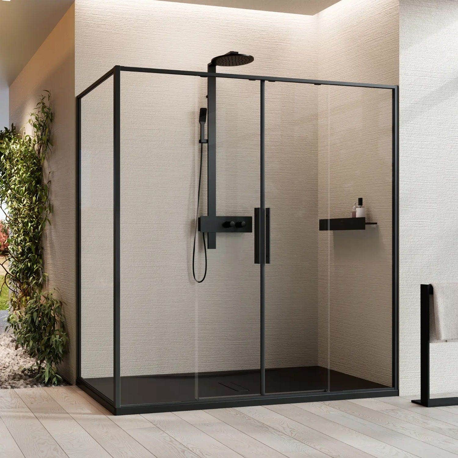 Novellini Riga 2A skyvedører Svart matt / 116cm Novellini Dusjdør KO-RIG2A116-1H