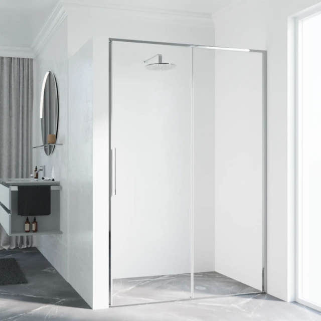 Novellini Riga 2P skyvedører Krom / 96cm / Høyre hengslet Novellini Dusjdør KO-RIG2P96D-1K