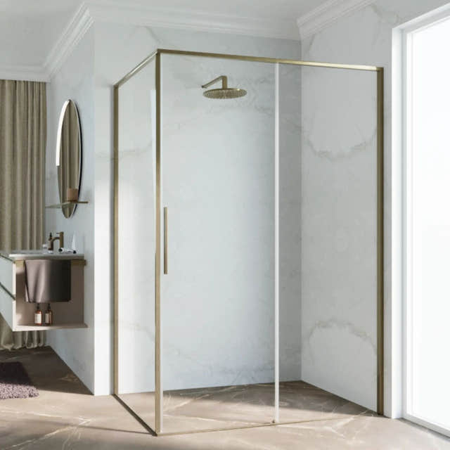 Novellini Riga 2PF Skyvedører Børstet bronse / 97cm høyre / Klart glass Novellini Dusjdør KO-RIG2PF97D-1Q