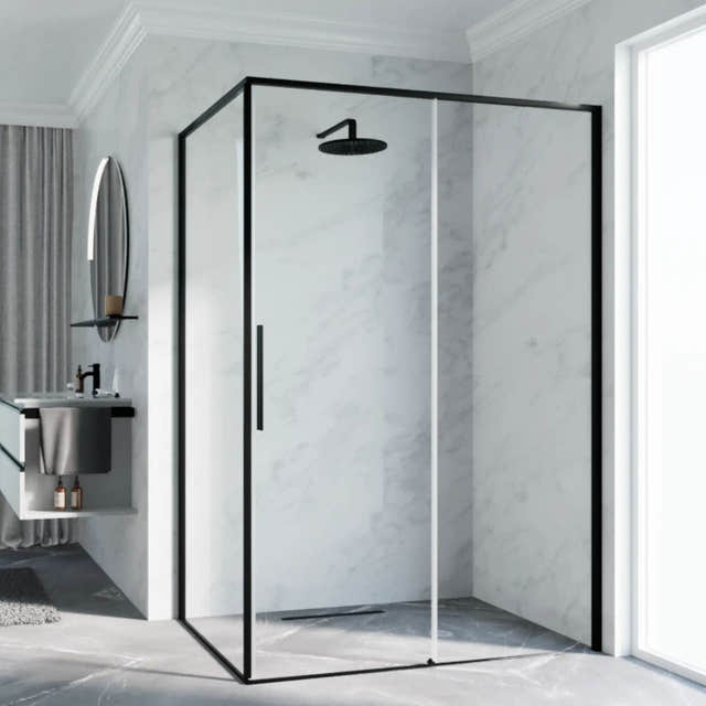 Novellini Riga 2PF Skyvedører Børstet grafitt / 97cm høyre / Klart glass Novellini Dusjdør KO-RIG2PF97D-1N
