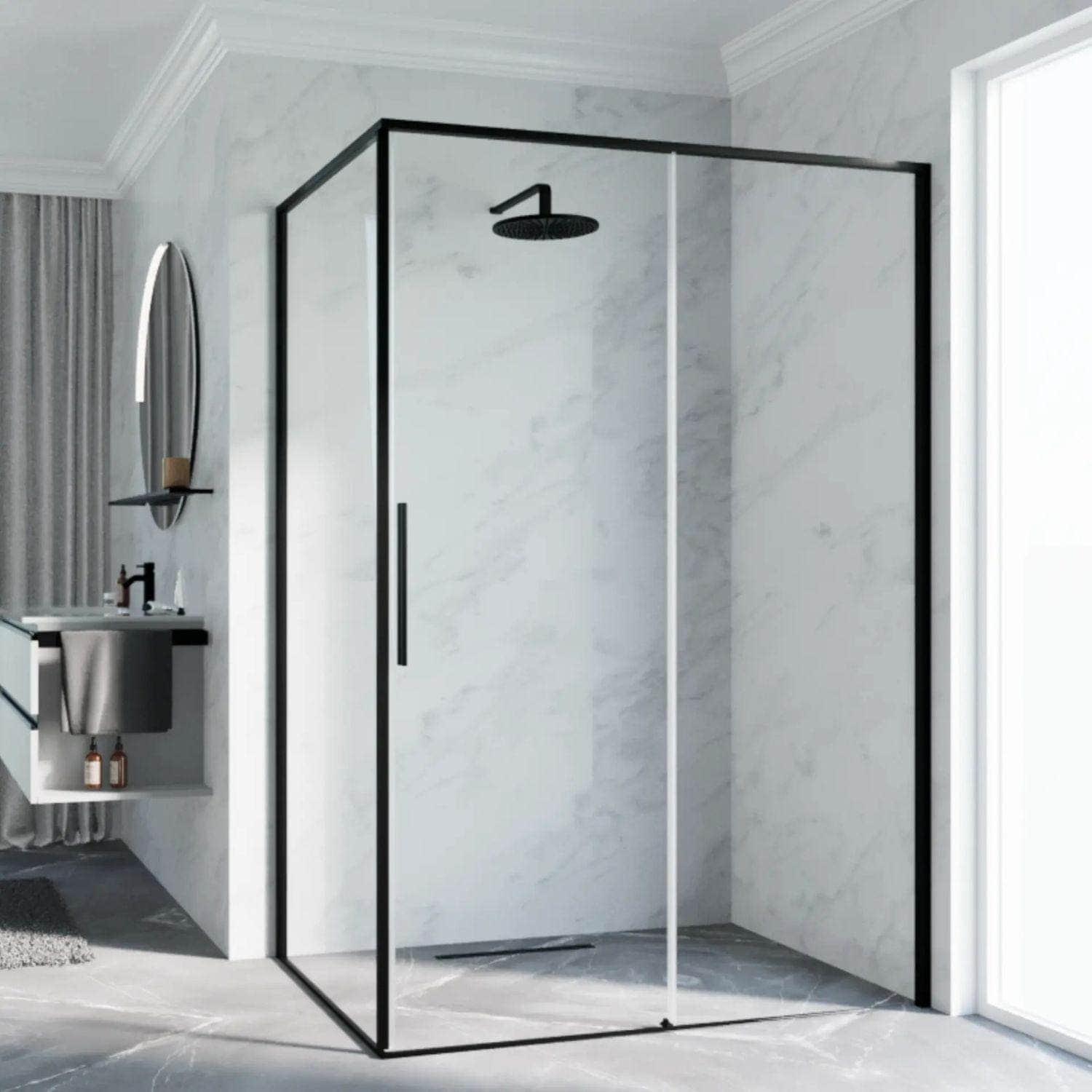 Novellini Riga 2PF Skyvedører Svart matt / 97cm høyre / Klart glass Novellini Dusjdør KO-RIG2PF97D-1H
