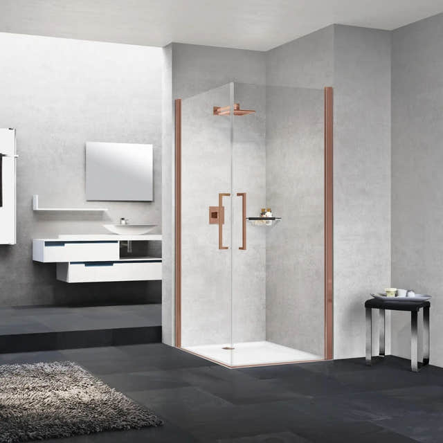 Novellini Young 2.0 2G Slagdør Børstet kobber / 90cm / Klart glass Novellini Dusjdør KO-Y22G89L-1R