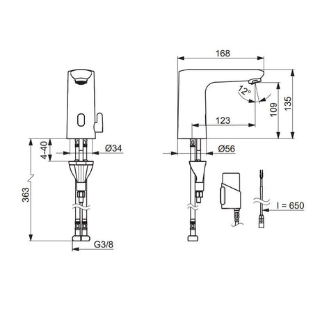 Oras Electra 9260FZ Curve Safety Servantbatteri 3V Berøringsfri