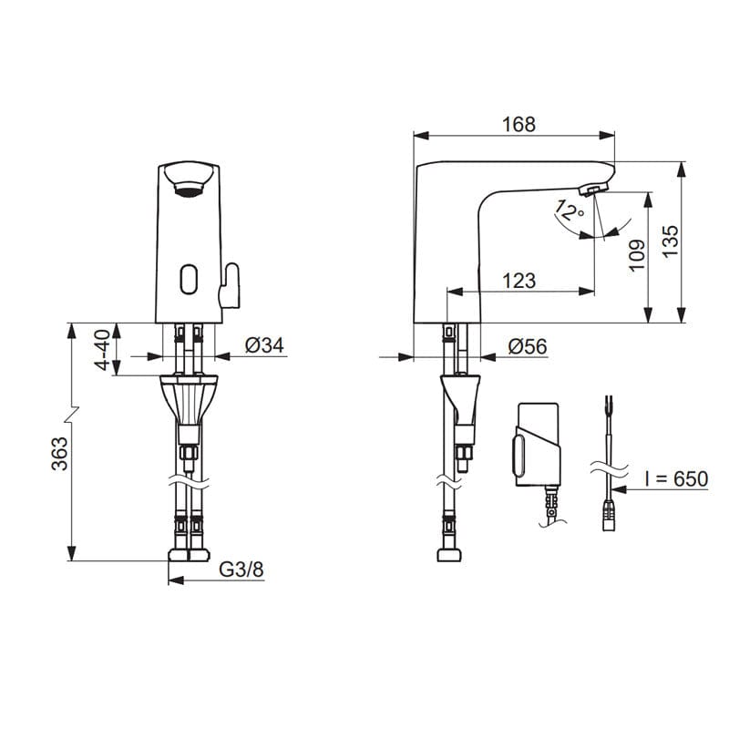 Oras Electra 9260FZ Curve Safety Servantbatteri - 3V Berøringsfri Krom Oras Armatur Servantbatteri GRO-4203742