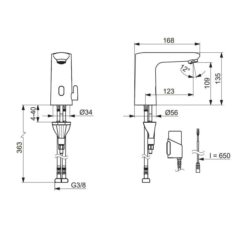 Oras Electra 9260FZ Curve Safety Servantbatteri - 3V Berøringsfri Krom Oras Armatur Servantbatteri GRO-4203742