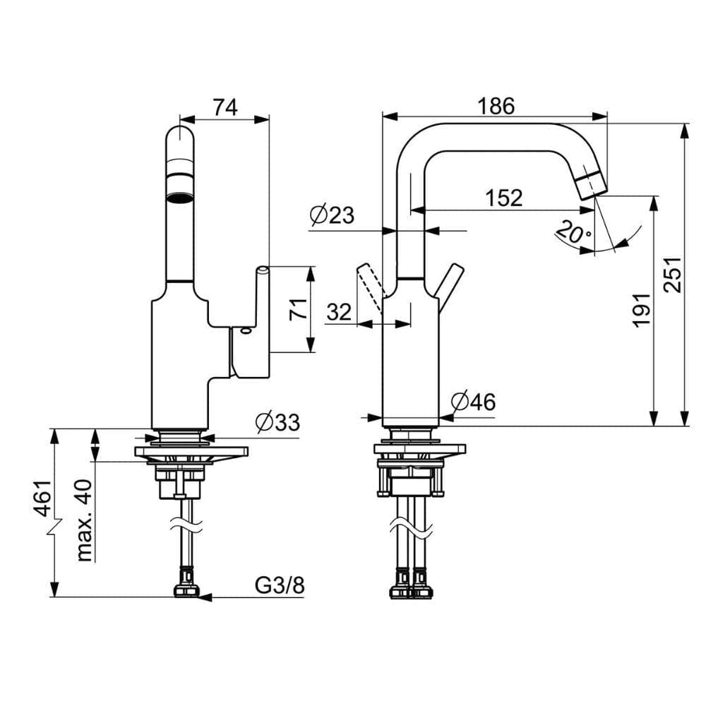 Oras Optima Servantbatteri - sidegrep pinnehendel Krom Oras Armatur Servantbatteri GRO-4200302
