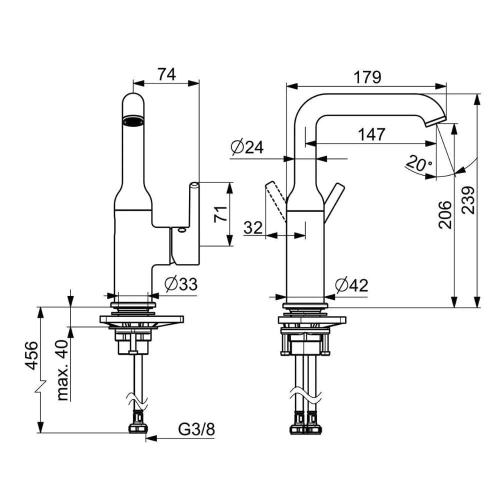Oras Optima Style Servantbatteri, sidegrep pinnehendel Oras Armatur Servantbatteri