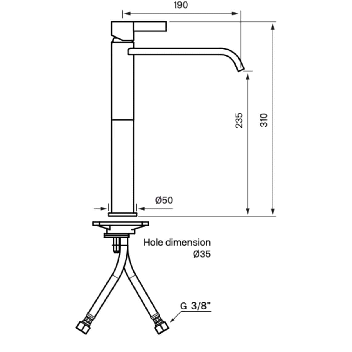 OUTLET: Tapwell ARM081 AGr Servantbatteri H312mm Ascot Grey, For benkeplate Tapwell Servantbatteri UTG-9424414