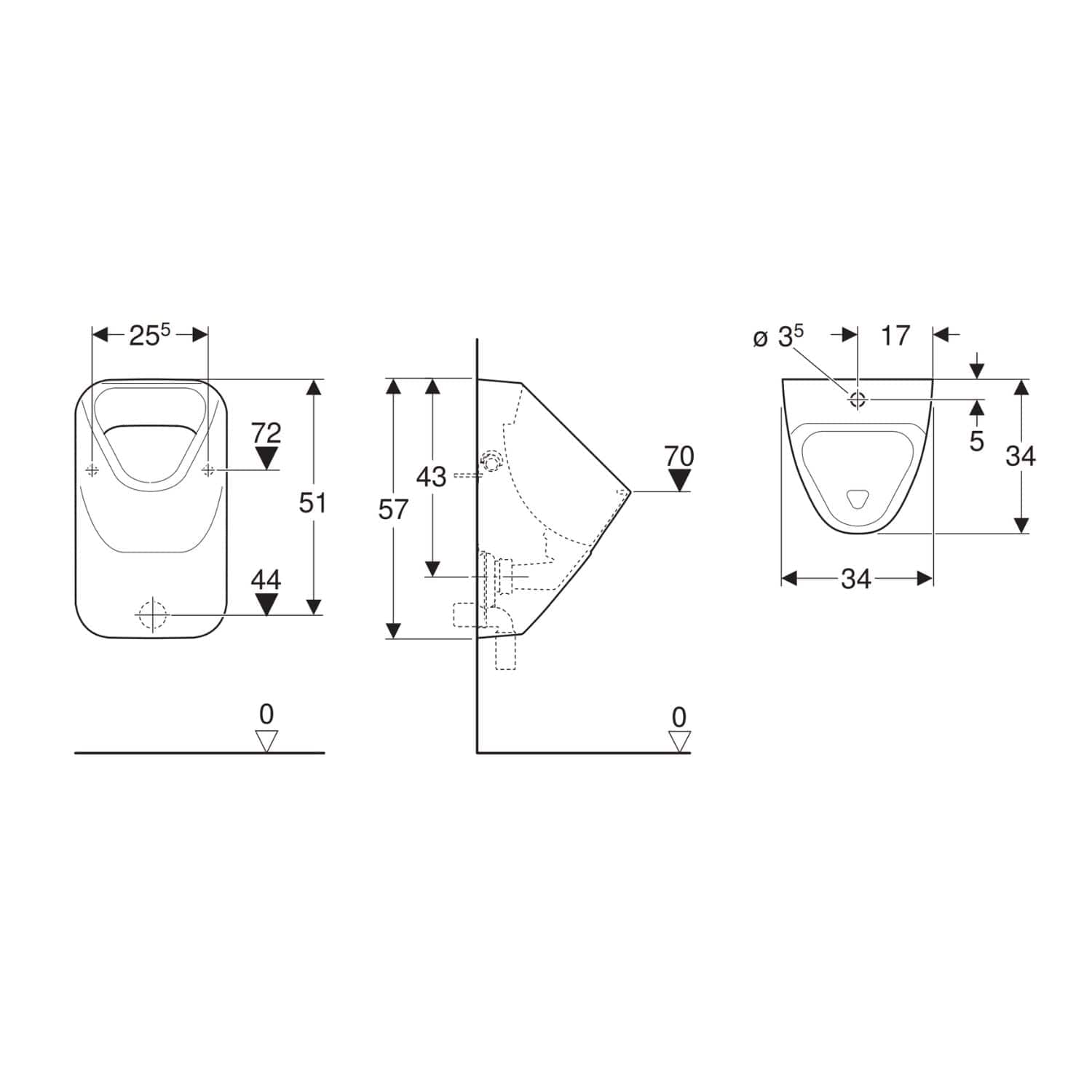 Porsgrund 300 Basic Urinal Hvit Porsgrund Vegghengt toalett GRO-6006004