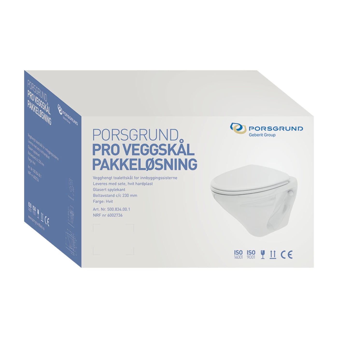 Porsgrund Pro Vegghengt Toalett Hvit Porsgrund Vegghengt toalett GRO-6002736