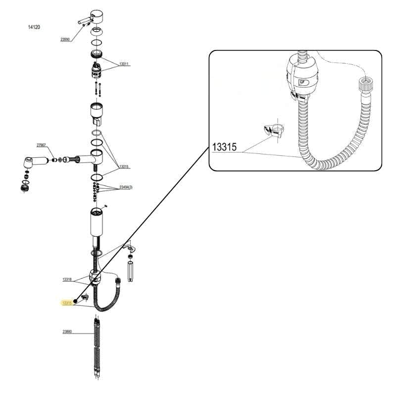 Reservedel: Damixa Slange for Kjøkkenarmatur Damixa Reservedel blandebatteri KO-1331500