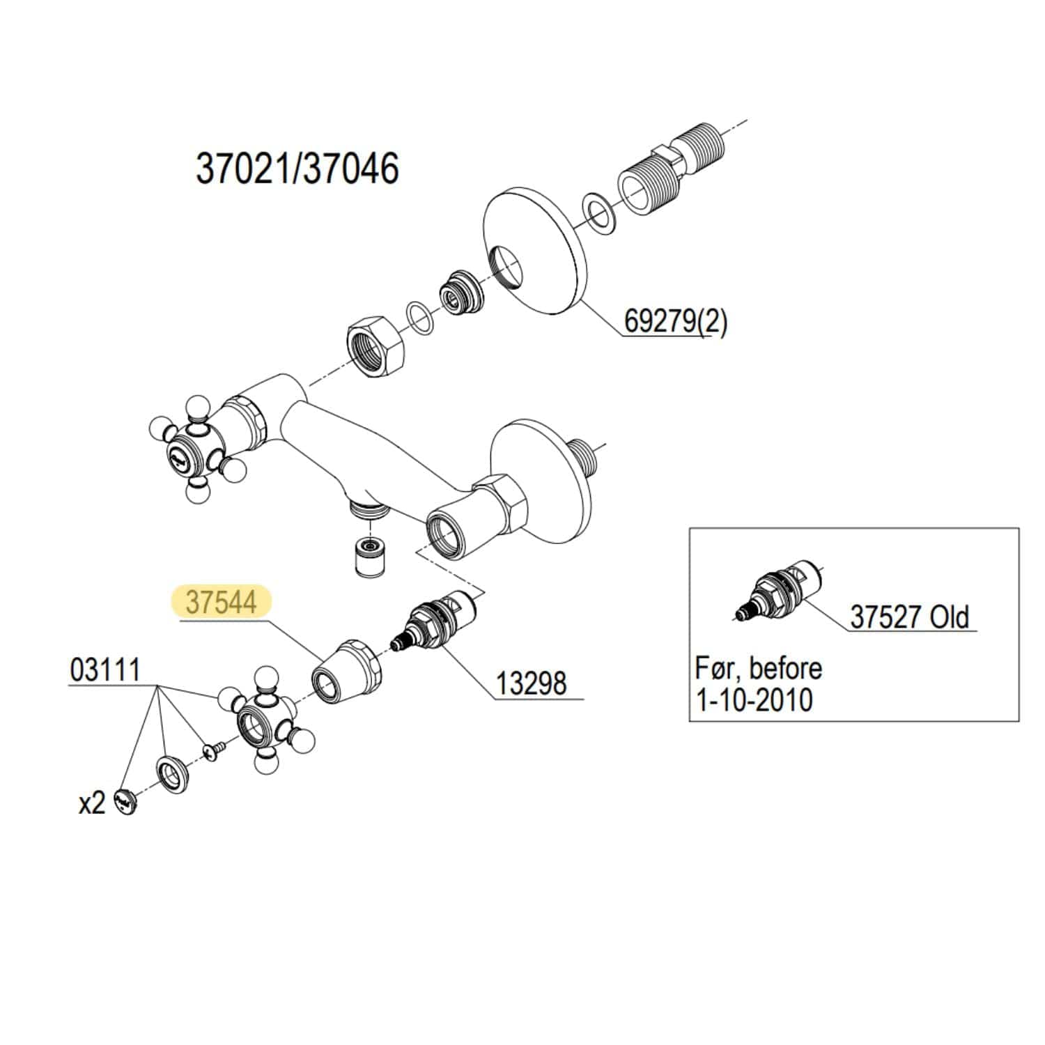 Reservedel: Damixa Tradisjon dekkkappe for spindel Damixa Tilbehør blandebatteri KO-3754400