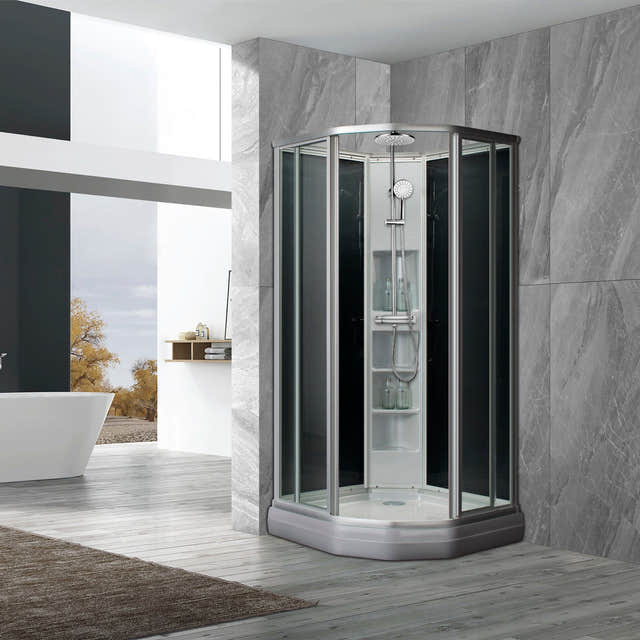 Sanipro Classic Buet Dusjkabinett Alu sotet bakvegger Matt aluminium / 90x90cm / Plus Sanipro Dusjkabinett SA-10026