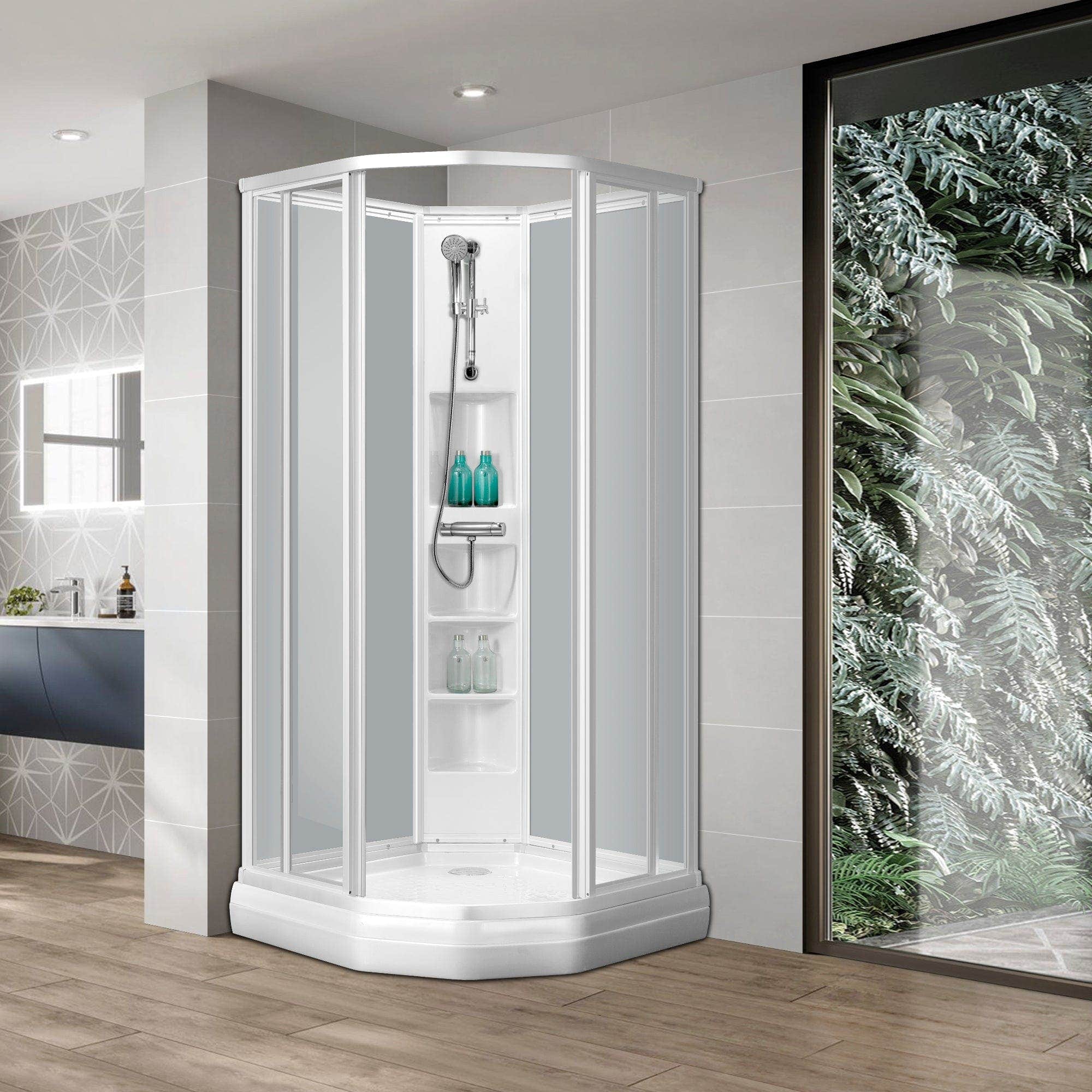 Sanipro Classic Buet Dusjkabinett Hvit frostet bakvegger Hvit matt / 90x90cm / Basic Sanipro Dusjkabinett SA-2070