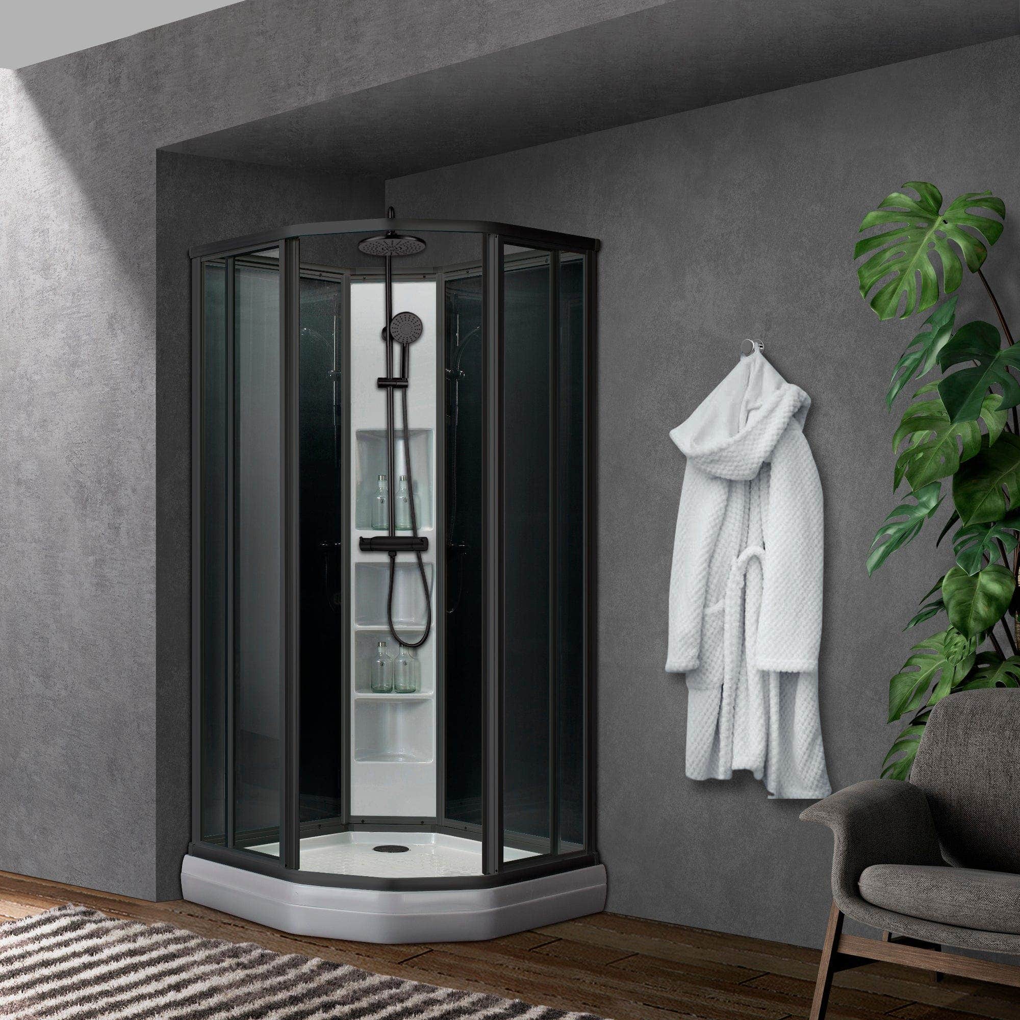 Sanipro Classic Buet Dusjkabinett Svart sotet bakvegger Svart matt / 90x90cm / Plus Sanipro Dusjkabinett SA-10172