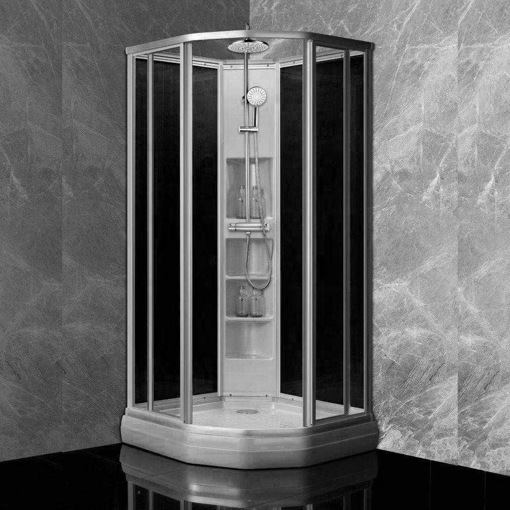 Sanipro Dusjkabinett Buet Alu Classic - sotet bakvegger Matt aluminium / 90x90cm / Plus Sanipro Dusjkabinett SA-10026