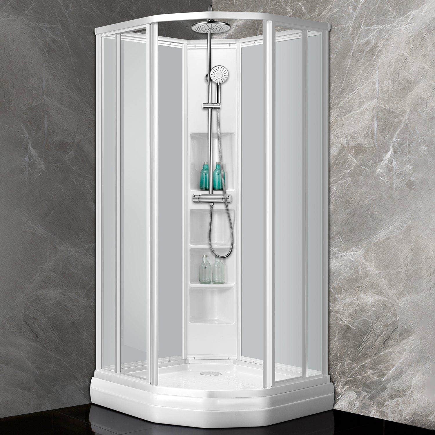 Sanipro Dusjkabinett Buet Hvit Classic - frostet bakvegger Hvit matt / 90x90cm / Plus Sanipro Dusjkabinett SA-10025