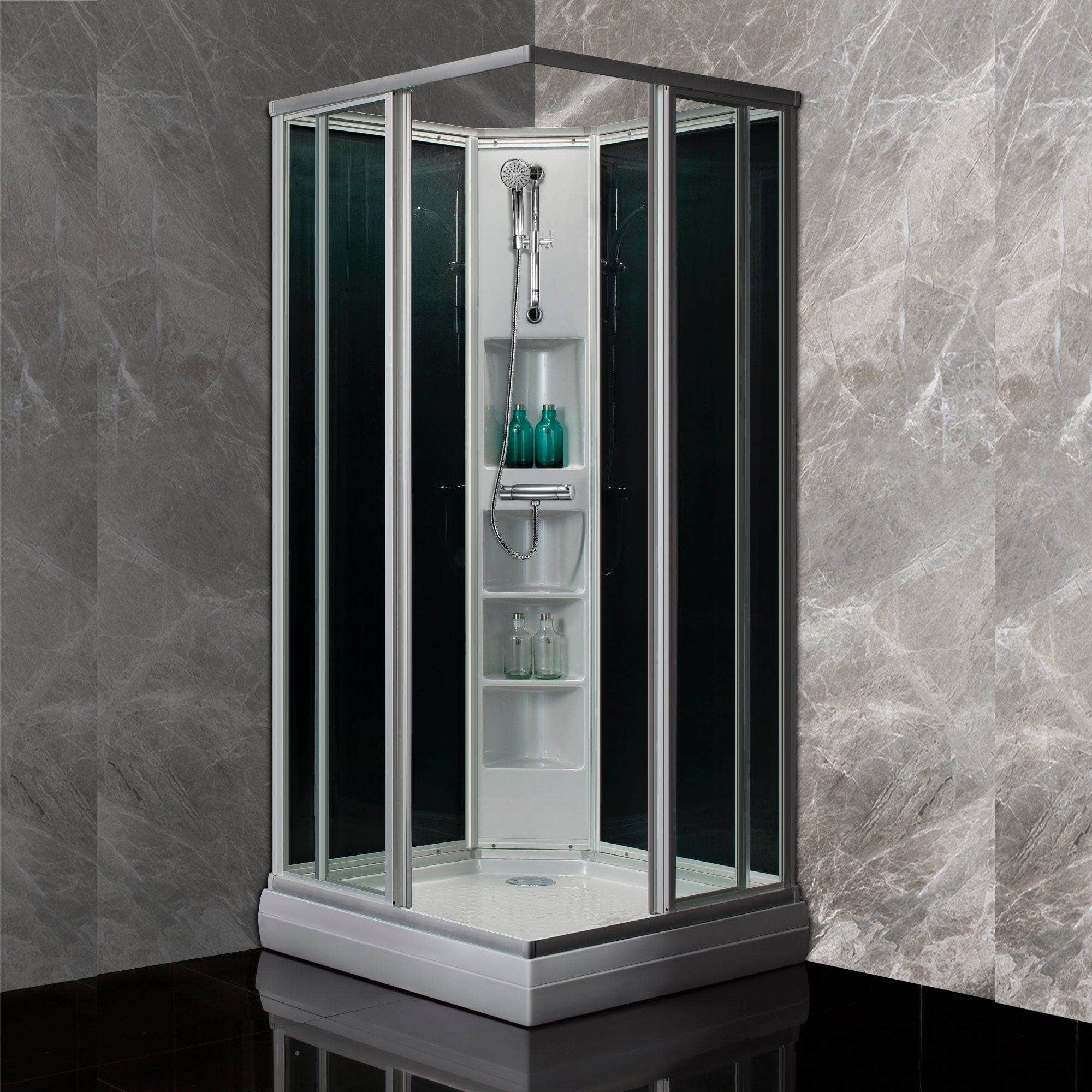 Sanipro Dusjkabinett Rett Alu Classic - sotet bakvegger Matt aluminium / 70x90cm høyre / Basic Sanipro Dusjkabinett SA-10243