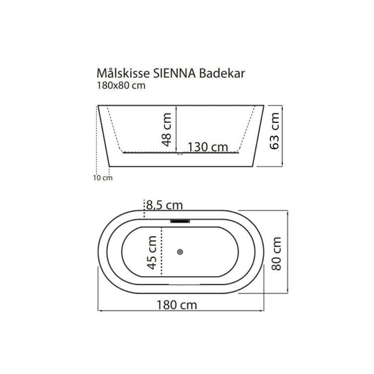 Sanipro SIENNA Frittstående badekar 180