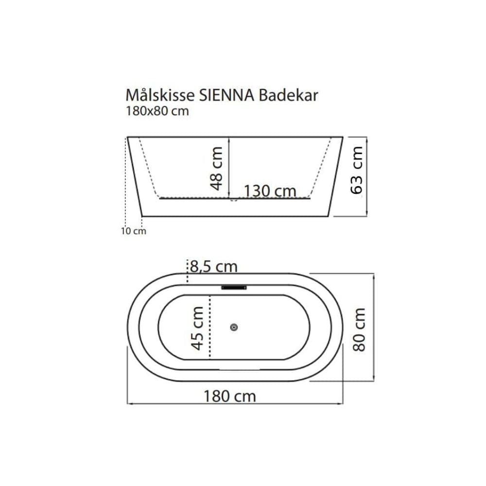 Sanipro SIENNA Frittstående badekar 180 Hvit / 180cm Sanipro Frittstående badekar SA-2043