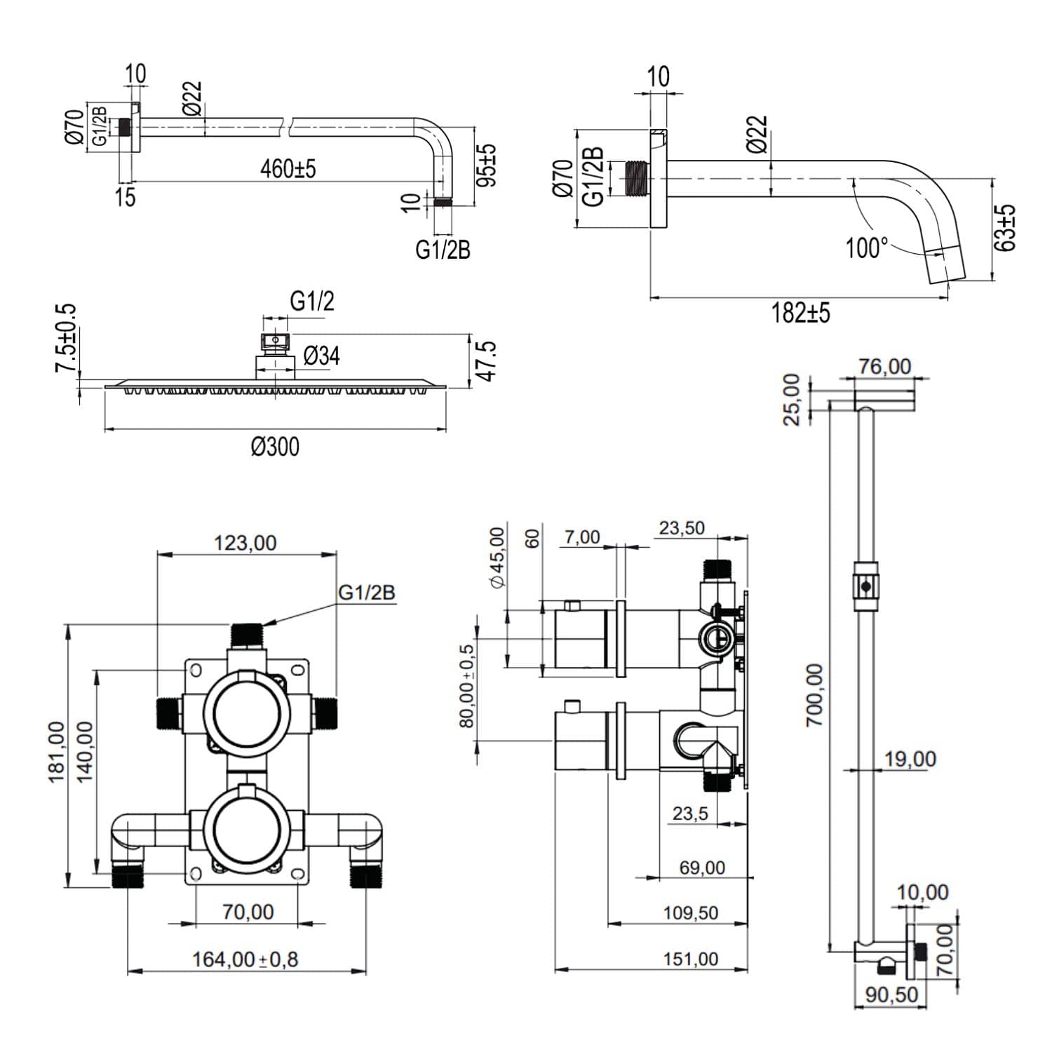 Scandtap Steel Harmonized 6X Takdusj Innbygging Scandtap Blandebatteri innbygging