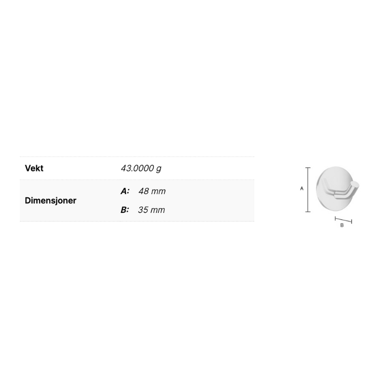 Smedbo DK2113 Krok Sideline til DK2130 Krom Smedbo Knagger SM-DK2113