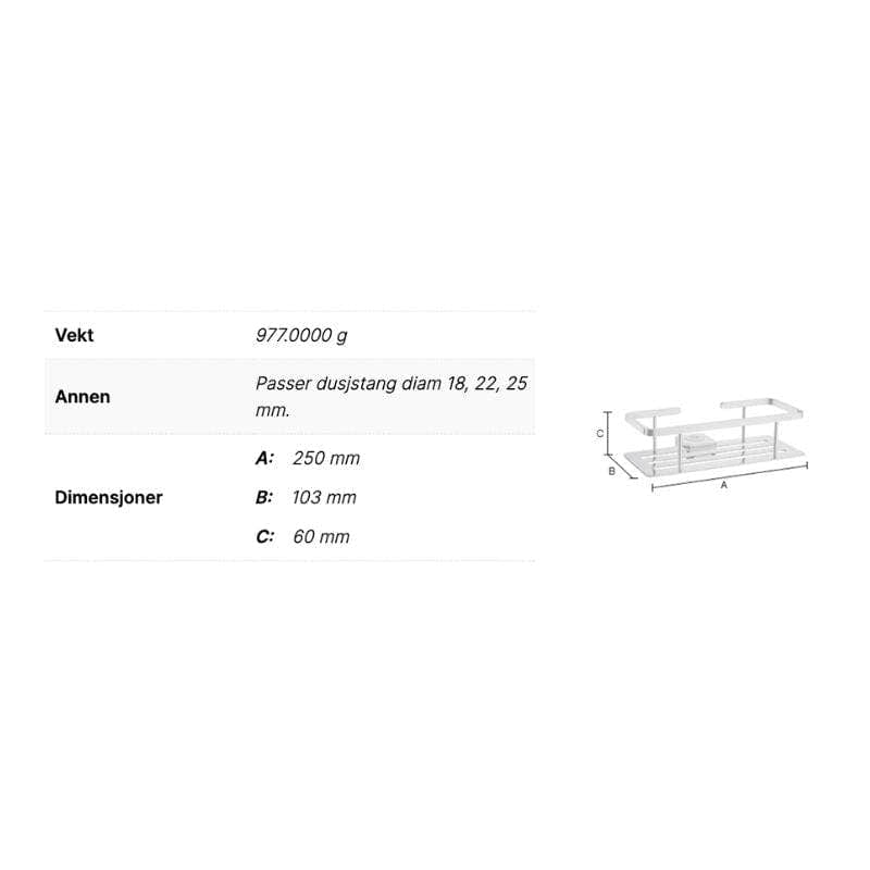 Smedbo DK3006 Dusjkurv for Dusjstang - Krom Krom Smedbo Dusjhylle SM-DK3006