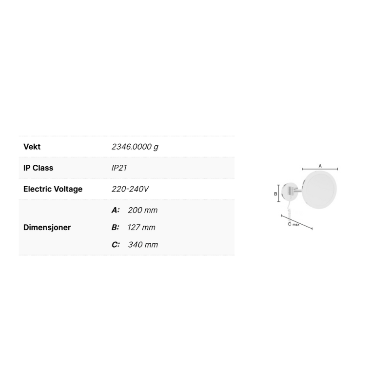 Smedbo FK486EP Sminkespeil 7x LED Krom Krom Smedbo Sminkespeil SM-FK486EP