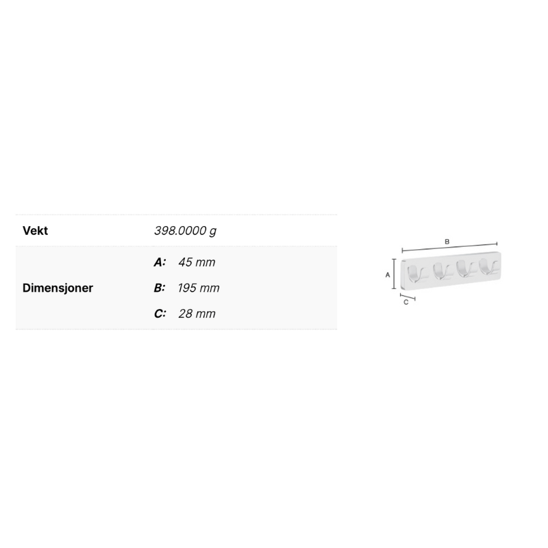 Smedbo OK359 ICE Kroklist 4-Kroker Krom Smedbo Knagger SM-OK359